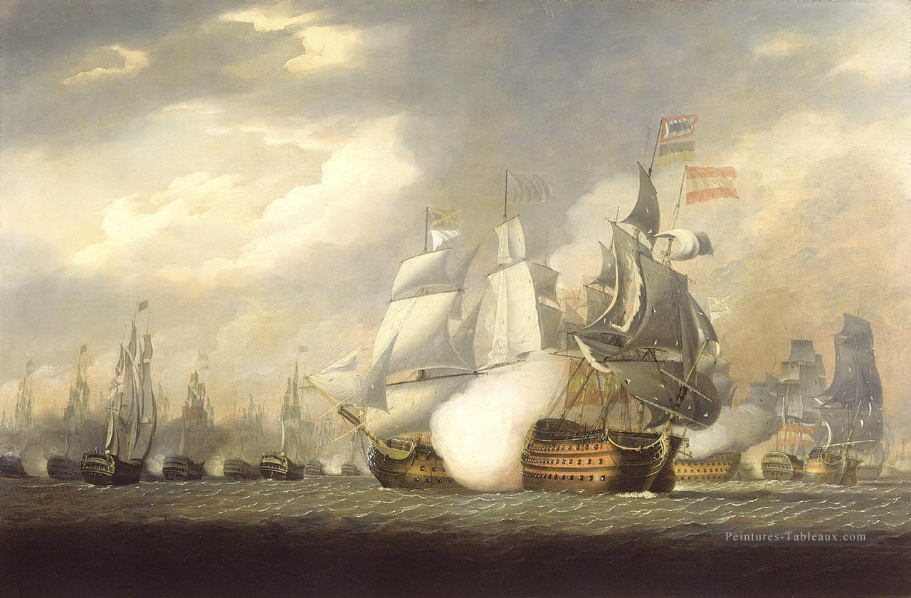 La Victoire rattrapant l’espagnol Salvador del Mundo à la bataille du Cap St Vincent 1797 Batailles navales Peintures à l'huile